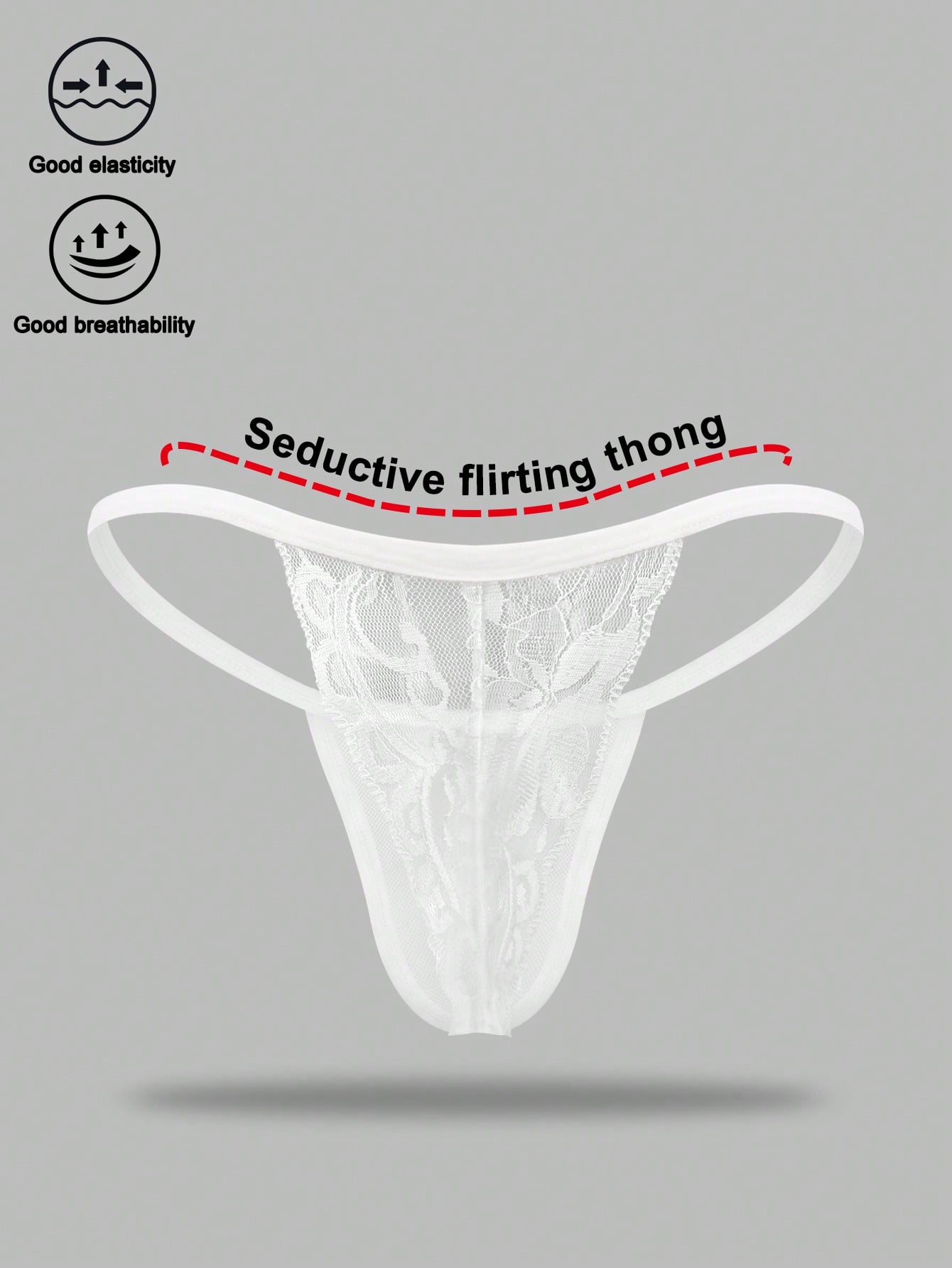 1pc Men’s Black Mesh Short with Lace Trim at Waist, Lightweight and Breathable Fabric