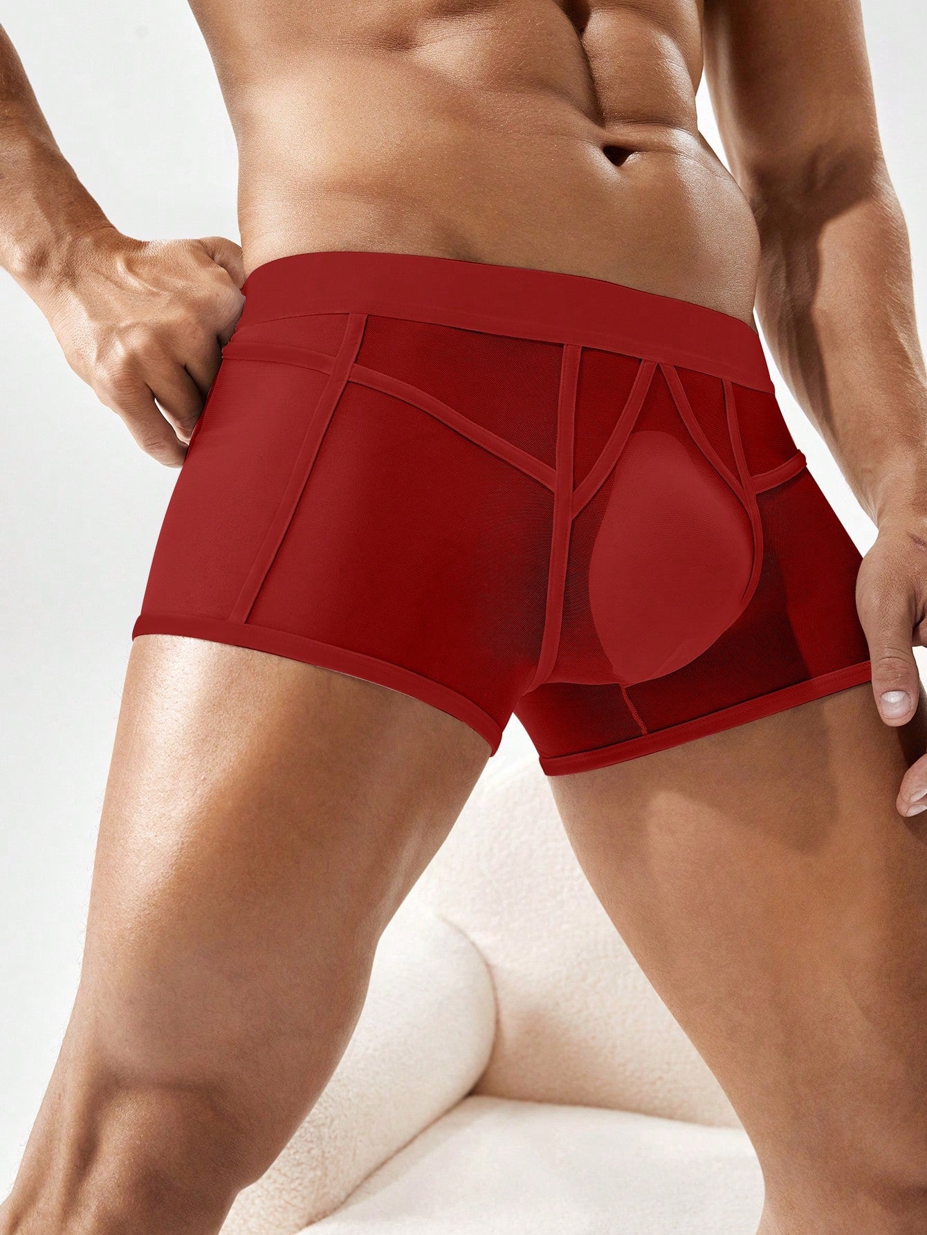 Men’s Color Block Mesh Texture Short With Contrast Trim For Daily Wear