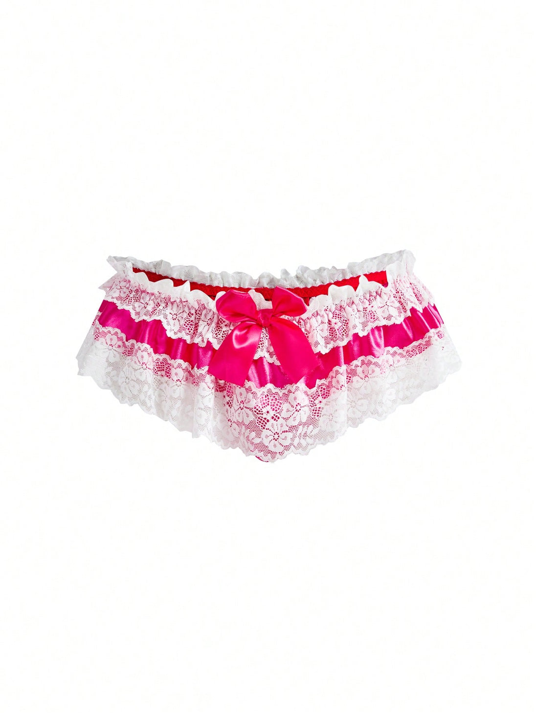 Lace Trim Satin Bow Backless Cosplay Lingerie For Men