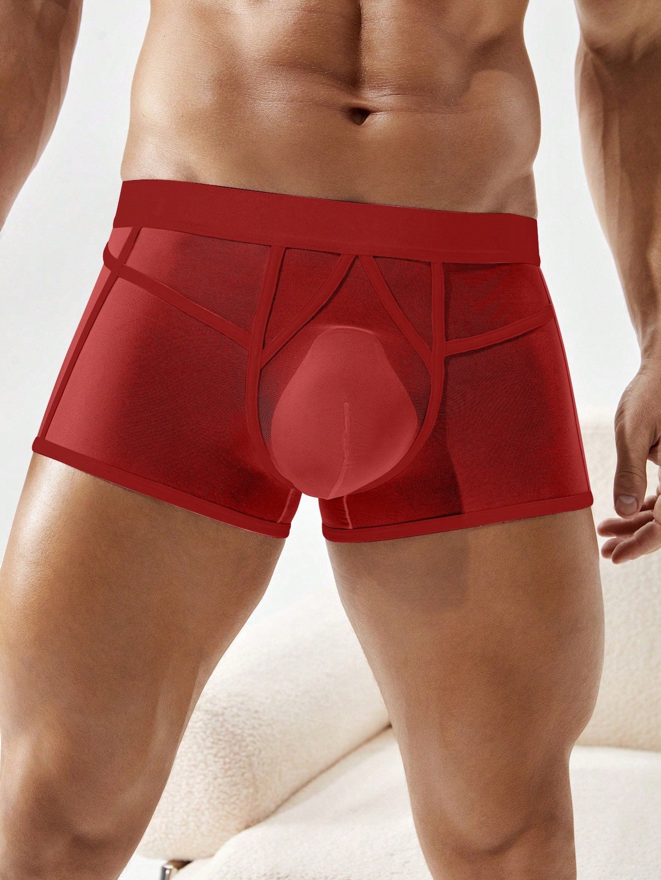 Men’s Color Block Mesh Texture Short With Contrast Trim For Daily Wear