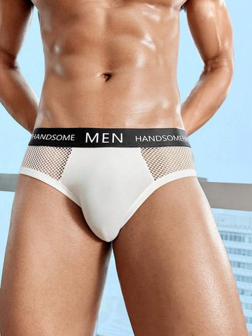 Men’s shorts Mesh Contrast Letter, Elastic Waistband, Lightweight Fabric, For Daily Wear