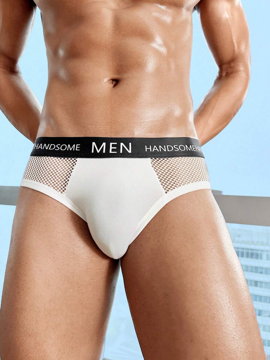 Men’s shorts Mesh Contrast Letter, Elastic Waistband, Lightweight Fabric, For Daily Wear