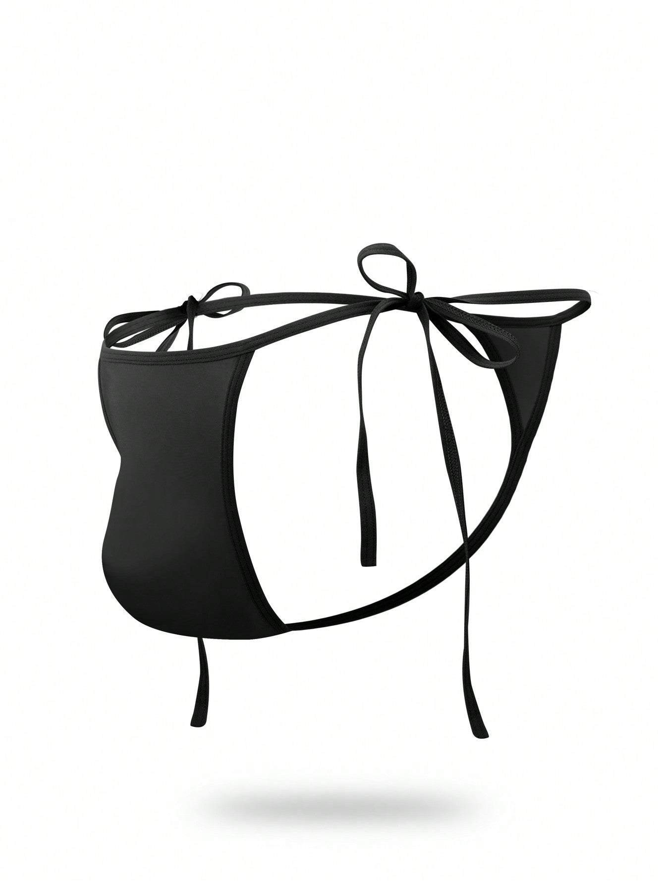 Men's plain black knitted thong underwear with knot detail and low-rise design