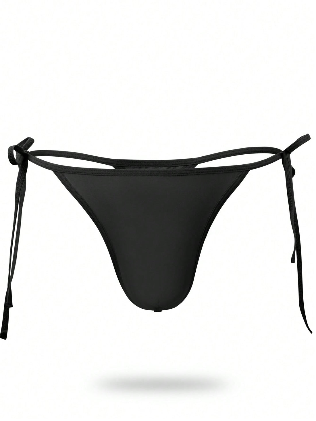 Men's plain black knitted thong underwear with knot detail and low-rise design