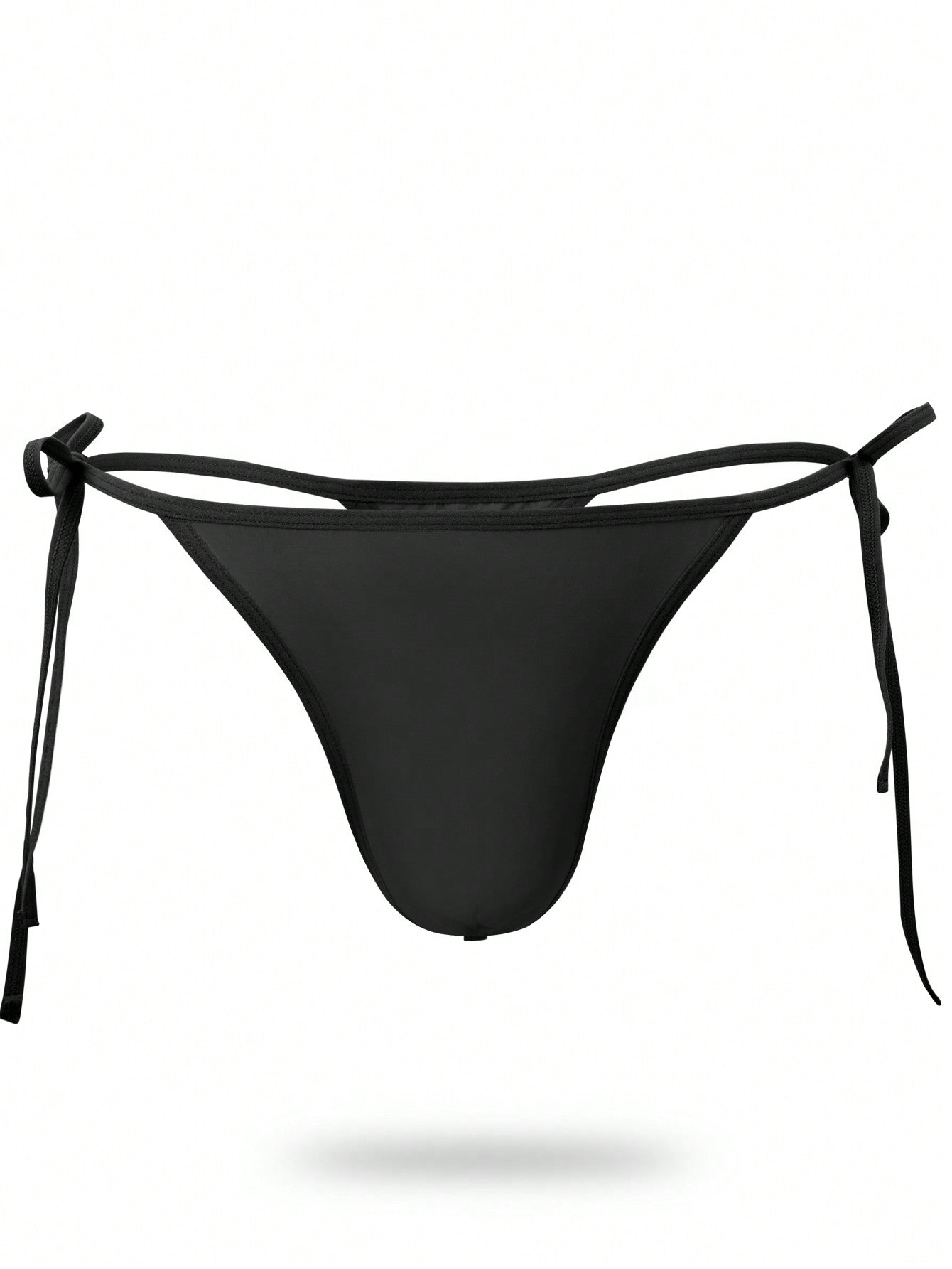 Men's plain black knitted thong underwear with knot detail and low-rise design