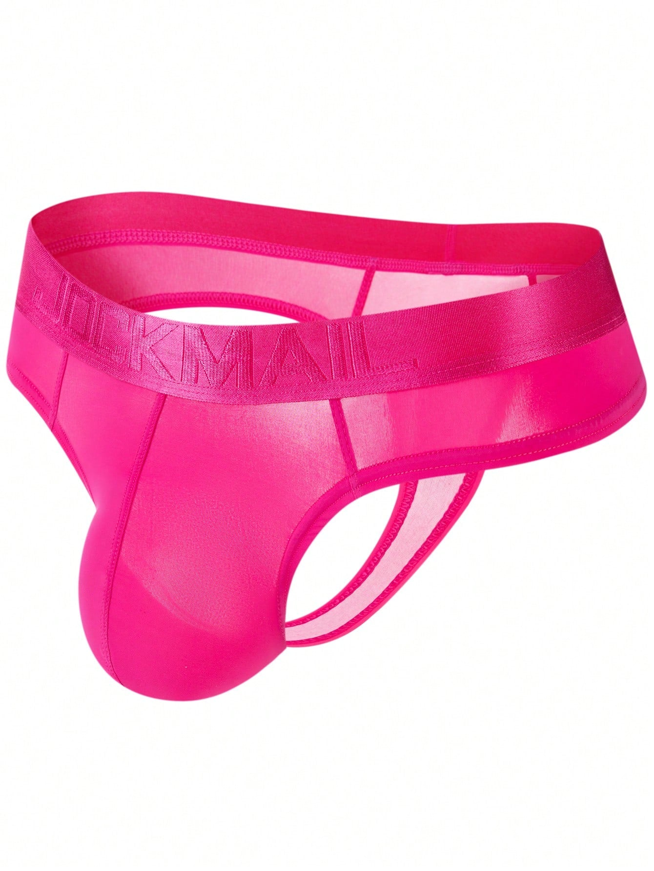 Men's hot pink low-rise letter graphic cut-out jockstrap underwear in a sporty style