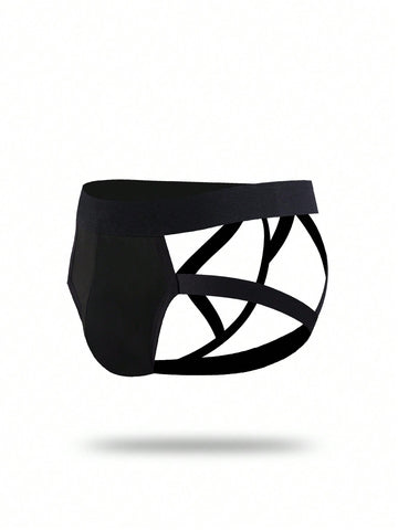 Men's low rise jockstrap underwear with cut out detail and colorblock design in medium-stretch knitted fabric