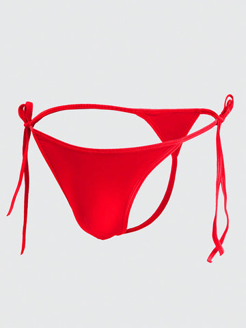 Men's Sexy Ice Silk Bikini Underwear With Adjustable Lace-Up Side, Low-Rise And Slightly Transparent G-String
