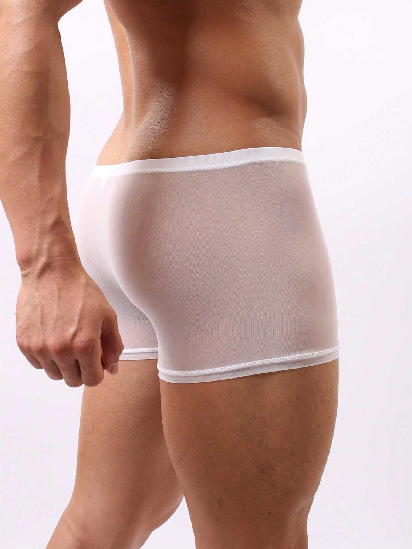 1pc White Sexy Lingerie, Elastic Mesh See-Through Low Waist Men's Briefs