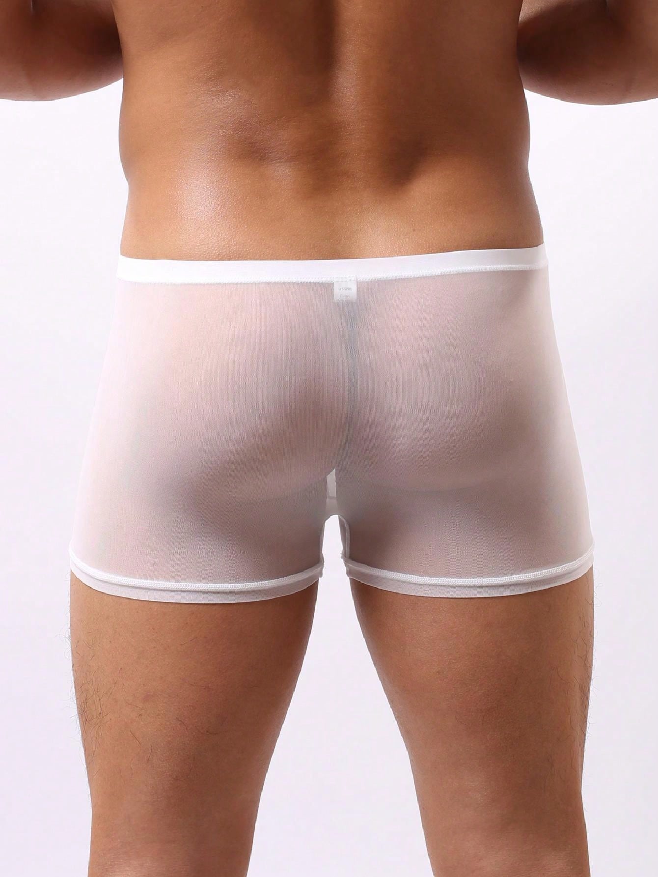 1pc White Sexy Lingerie, Elastic Mesh See-Through Low Waist Men's Briefs