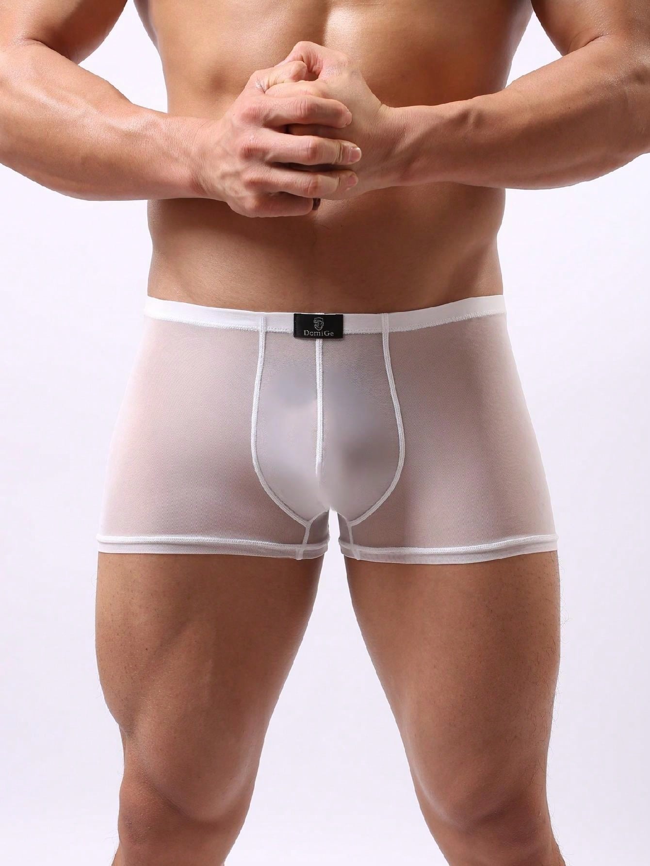 1pc White Sexy Lingerie, Elastic Mesh See-Through Low Waist Men's Briefs