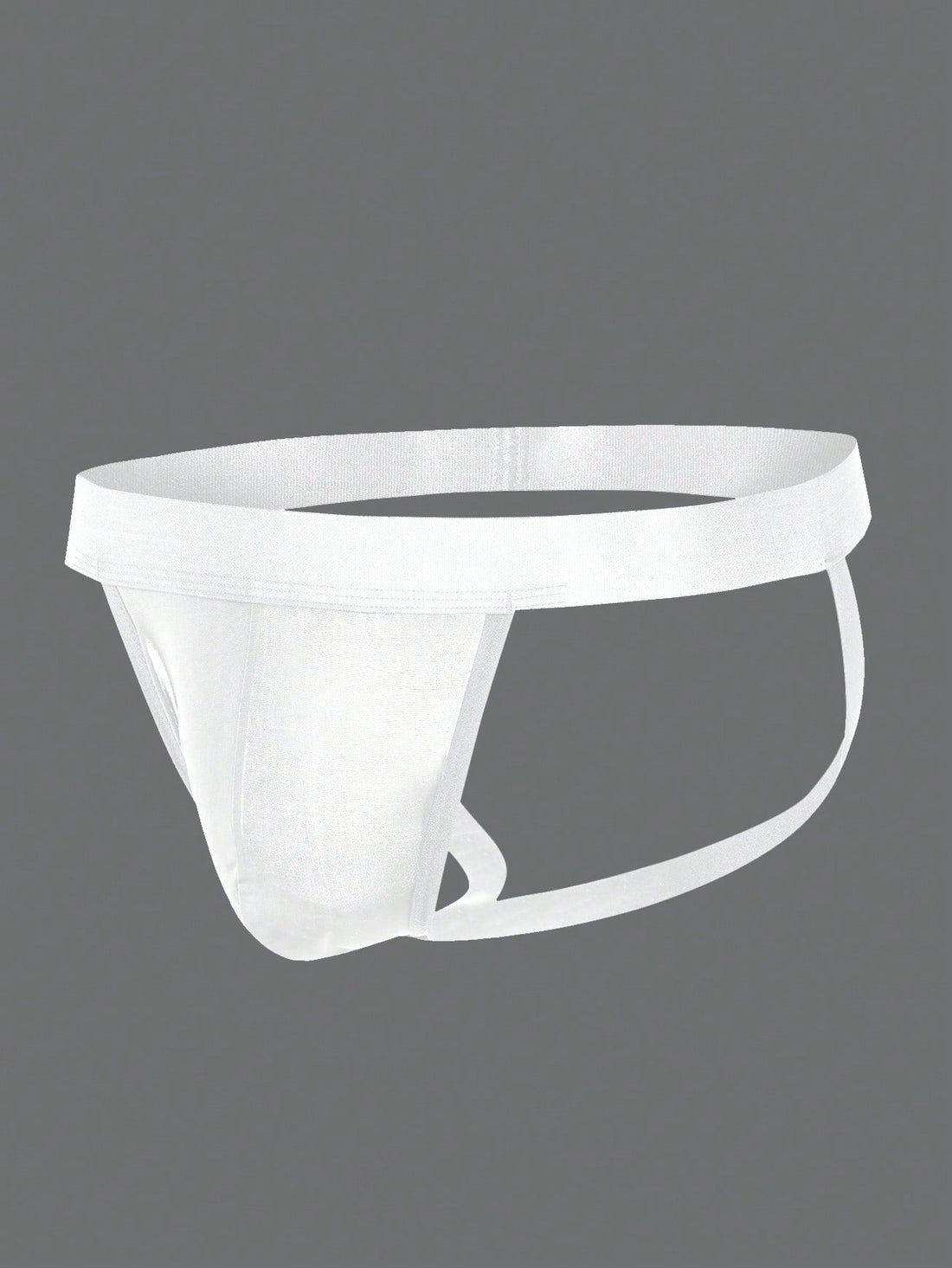 Men's white plain daily G-string underwear with tape detail, mid-rise fit, and minimal jockstrap-style design