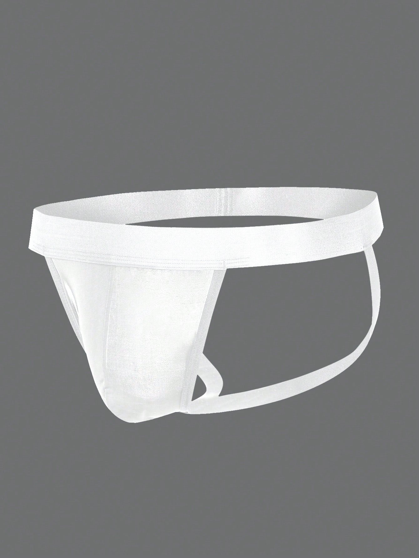 Men's white plain daily G-string underwear with tape detail, mid-rise fit, and minimal jockstrap-style design