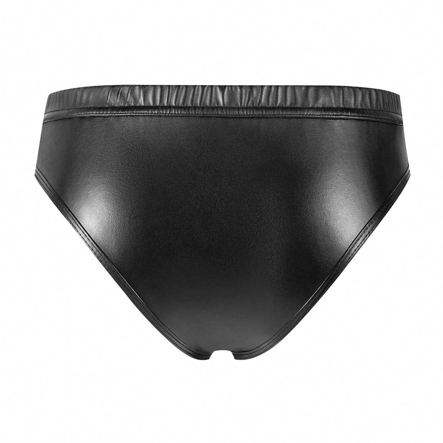 Men's black shiny metallic faux leather straight leg pants with zipper crotch, suitable for party and performance wear
