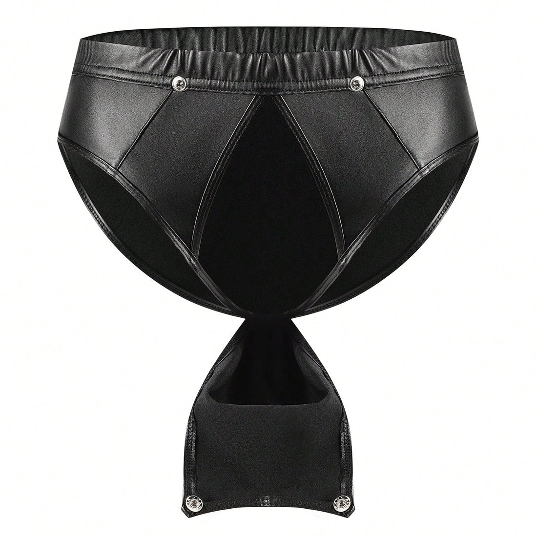 Men's black shiny metallic faux leather straight leg pants with zipper crotch, suitable for party and performance wear