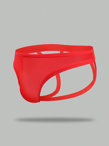 Men's solid color hollow breathable jockstrap underwear with a low-rise brief-style front and minimalist design
