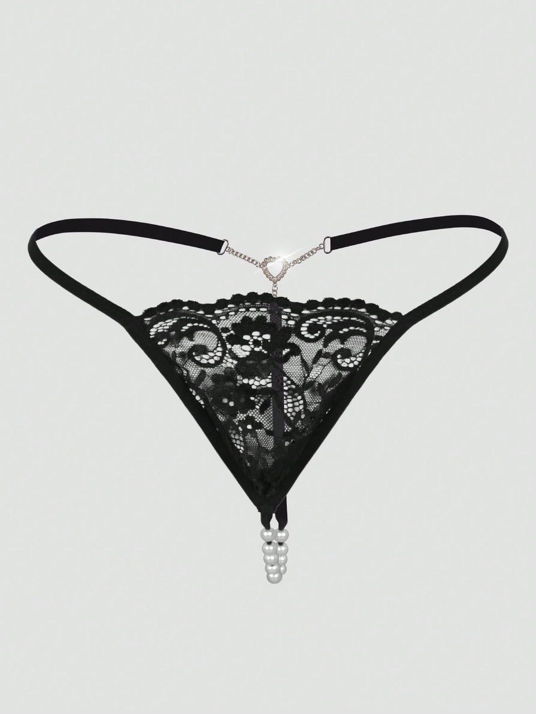 Men's Black Lace Sheer Pearl Decor Sexy G-String Briefs