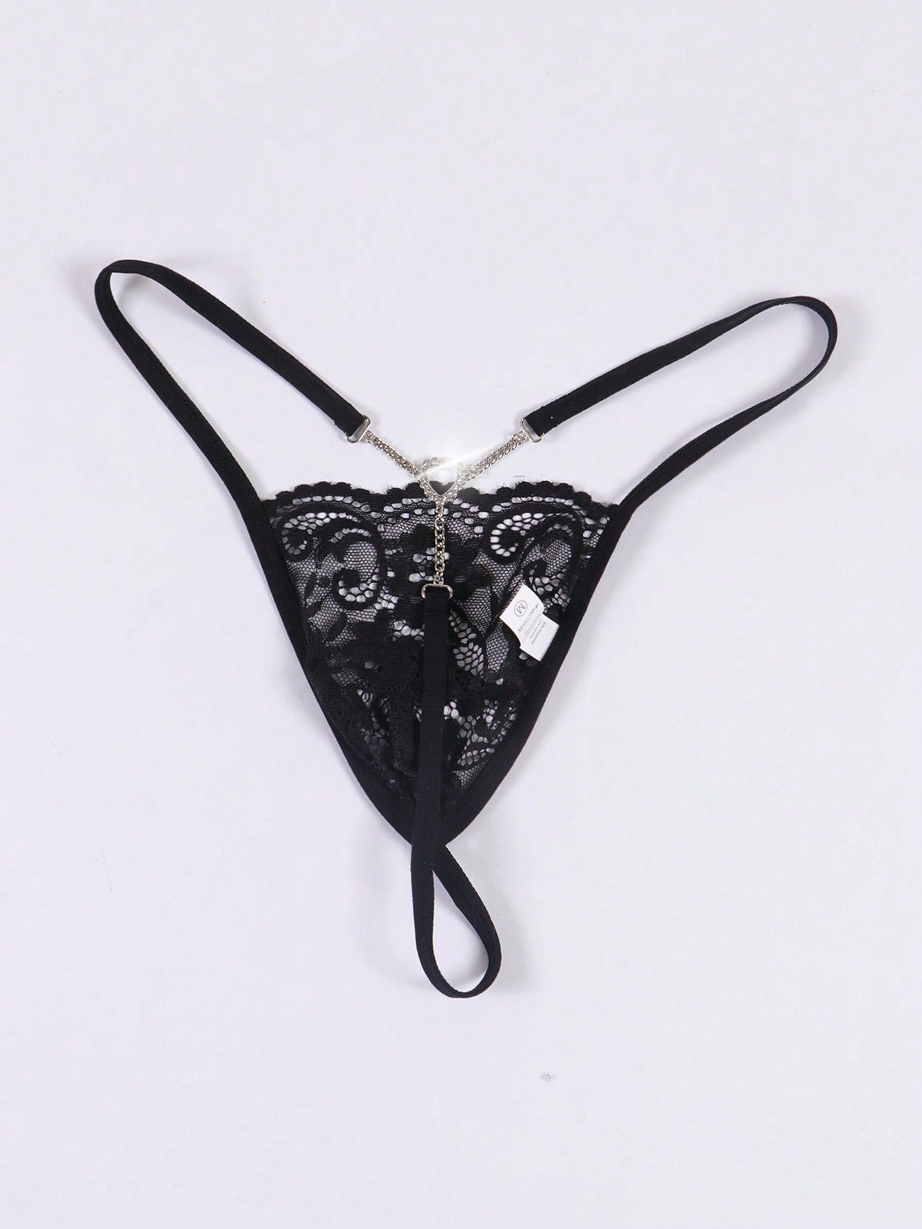 Men's Black Lace Sheer Pearl Decor Sexy G-String Briefs