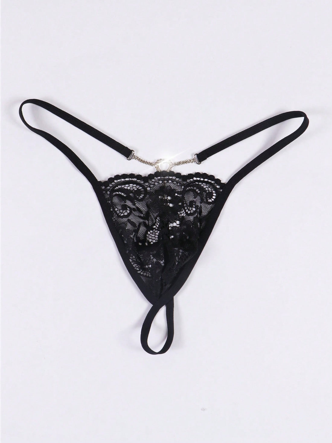 Men's Black Lace Sheer Pearl Decor Sexy G-String Briefs