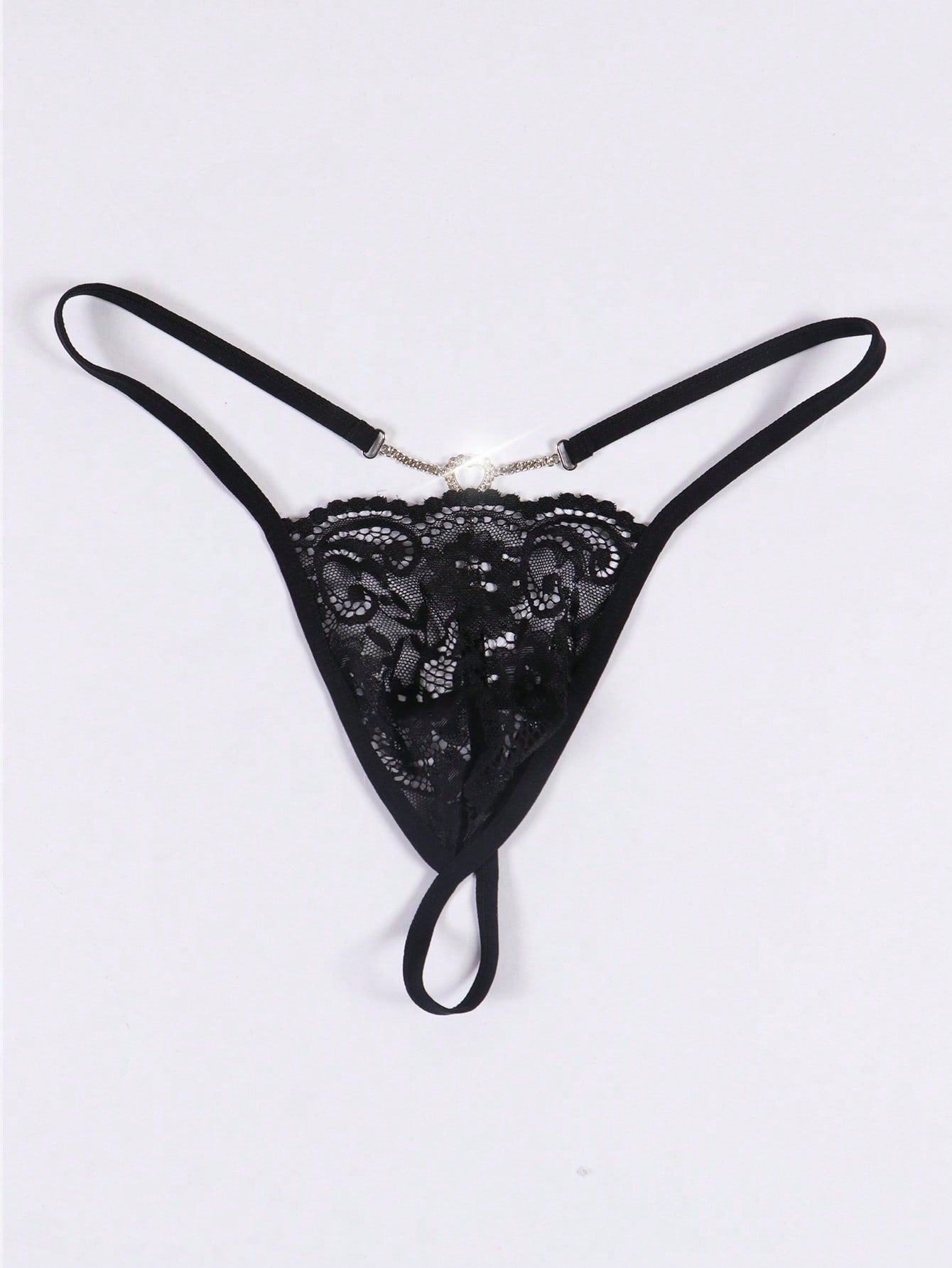 Men's Black Lace Sheer Pearl Decor Sexy G-String Briefs