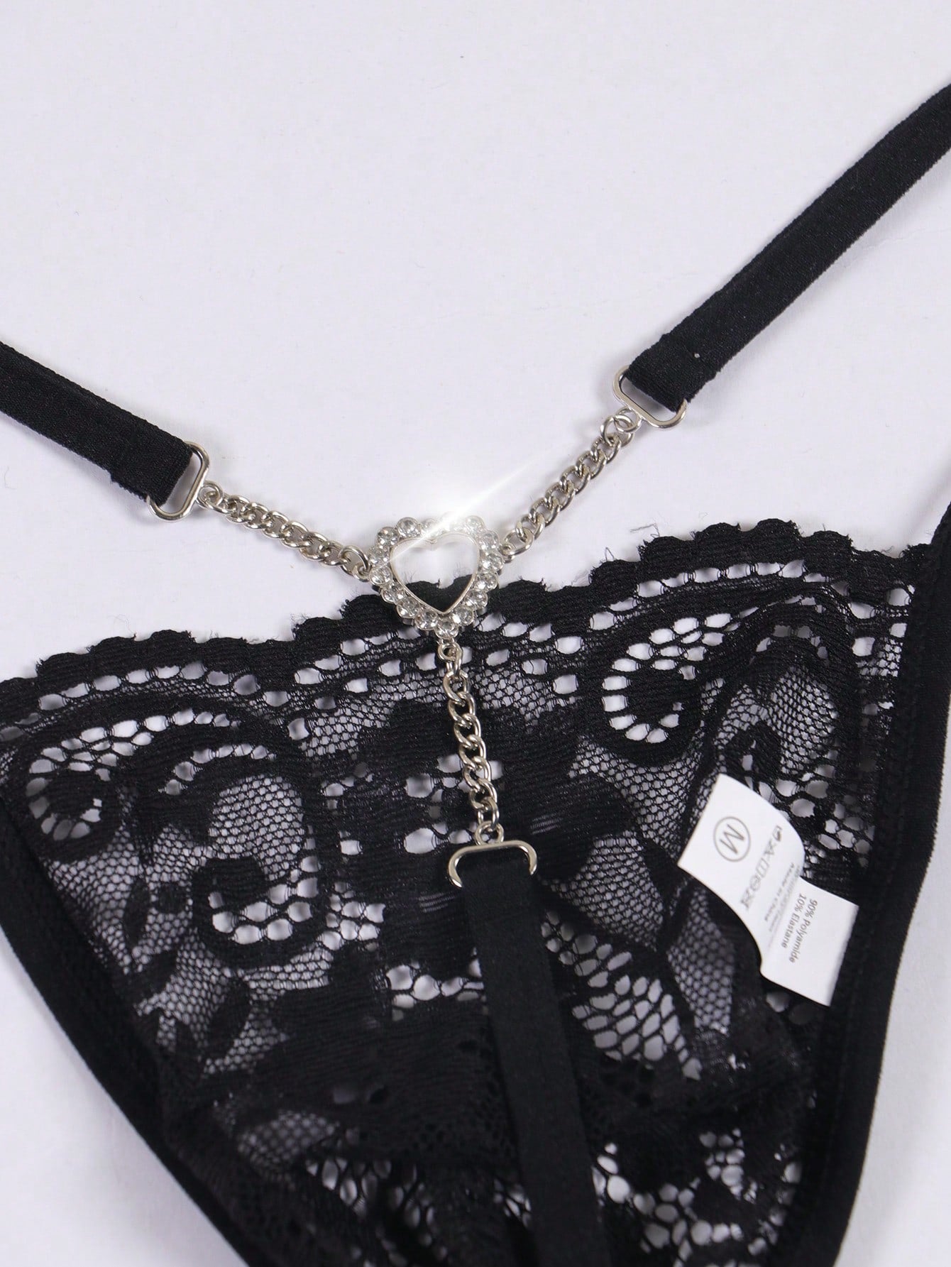 Men's Black Lace Sheer Pearl Decor Sexy G-String Briefs