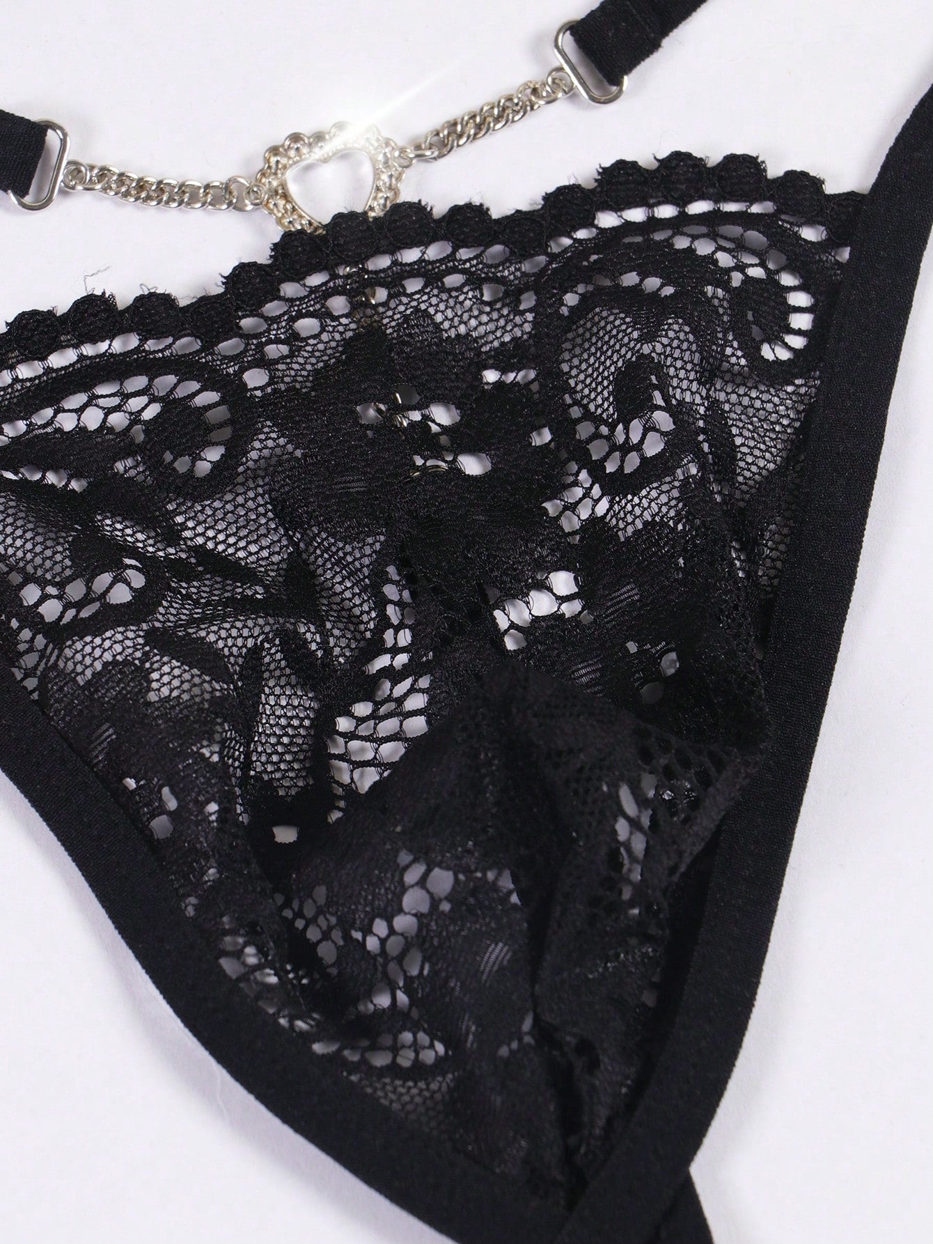 Men's Black Lace Sheer Pearl Decor Sexy G-String Briefs