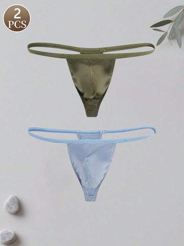 Men's low-rise T-back thong underwear 2-pack in multicolor plain knitted fabric with a soft, slightly stretchy design.