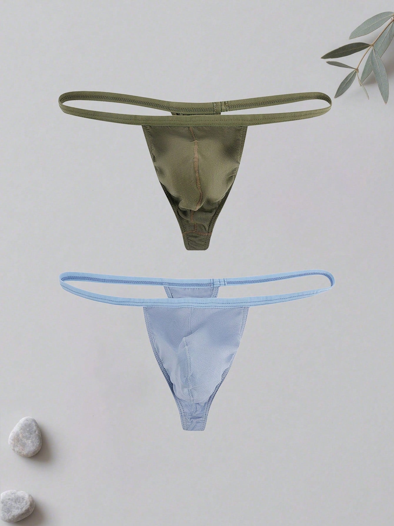 Men's low-rise T-back thong underwear 2-pack in multicolor plain knitted fabric with a soft, slightly stretchy design.