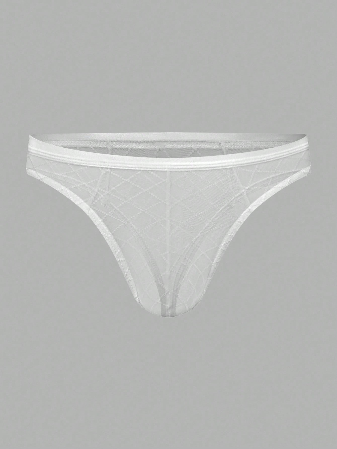 Men's sheer mesh low-rise thong underwear in multicolor plaid and random print fabric