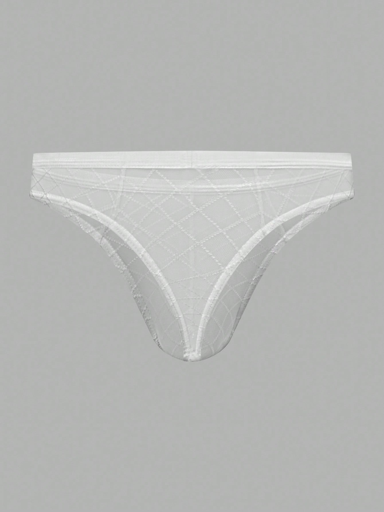 Men's sheer mesh low-rise thong underwear in multicolor plaid and random print fabric