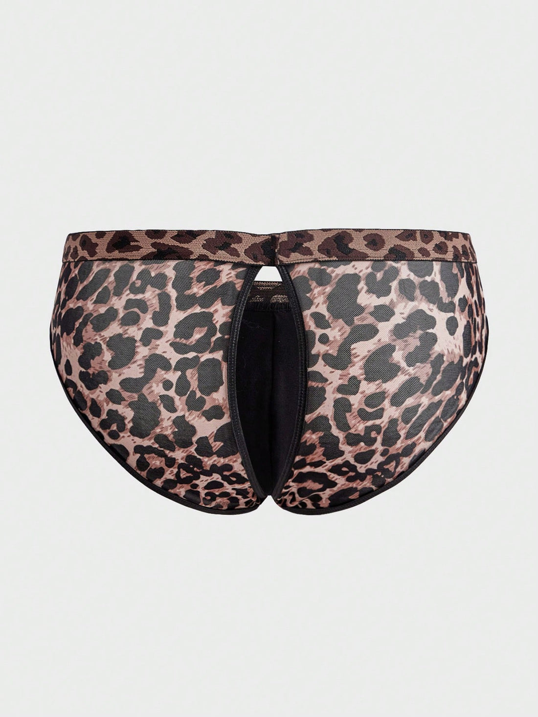Men's brown leopard print mesh patchwork low rise briefs with leopard woven tape detail