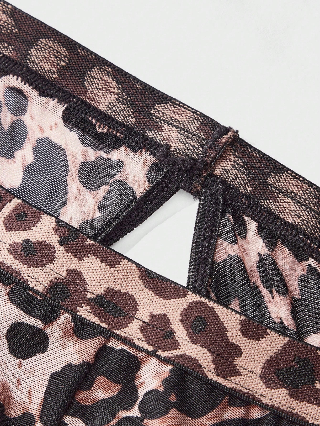 Men's brown leopard print mesh patchwork low rise briefs with leopard woven tape detail
