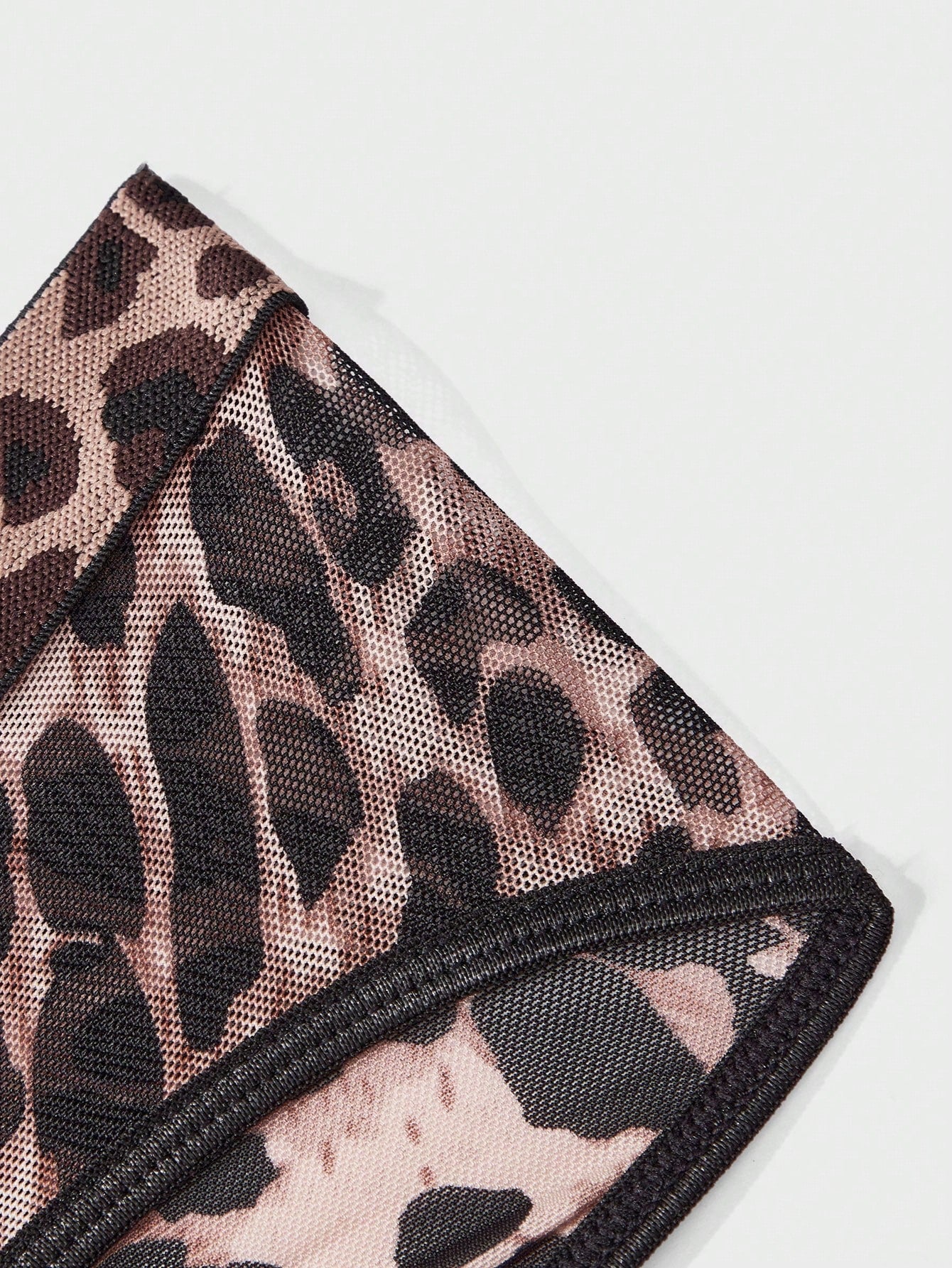 Men's brown leopard print mesh patchwork low rise briefs with leopard woven tape detail