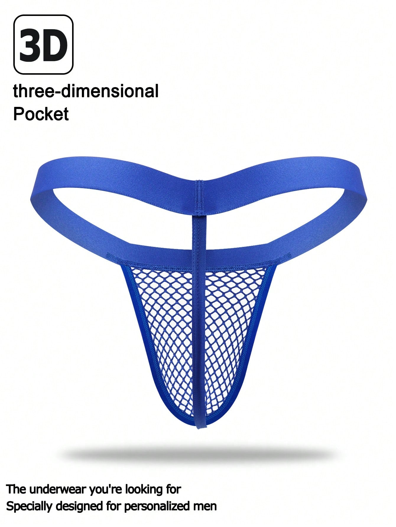 Men's hollow mesh mid-rise thong underwear with a colorblock design