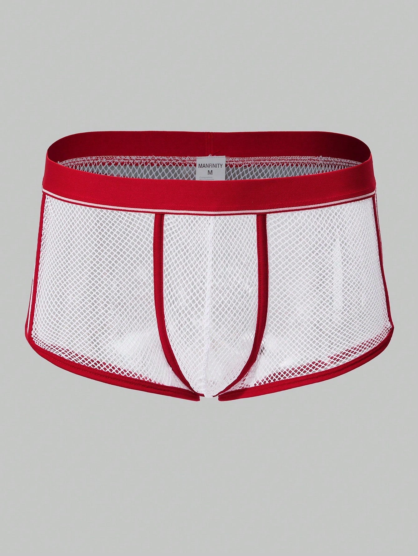 Rest Era men's white sheer mesh low-rise boxer shorts with hollow-out details and colorblock all-over print