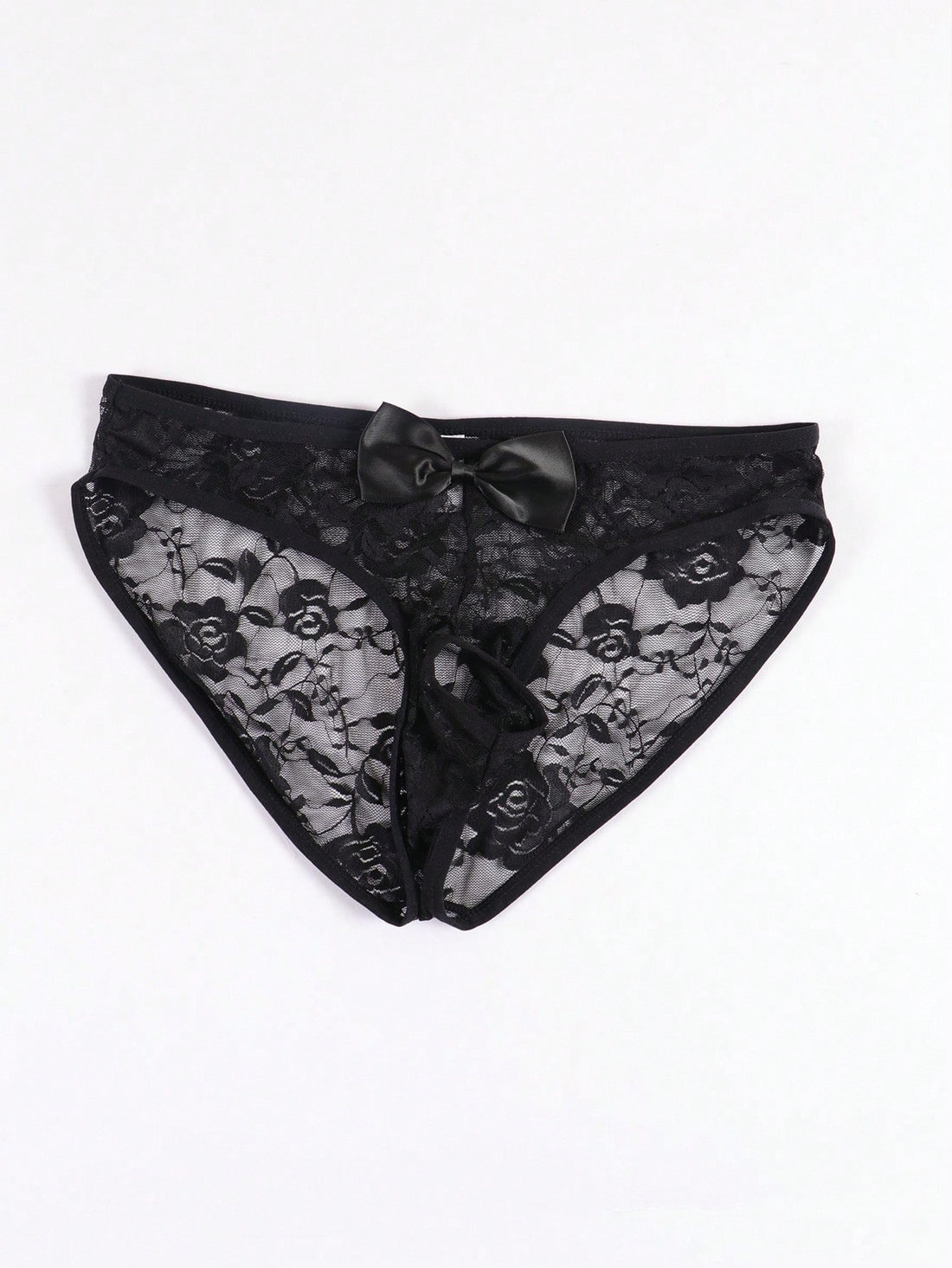 Men's Sexy Lace Floral Thong Underwear With Front Cutout, Hollow, Breathable And Comfortable, Decorated With Bow