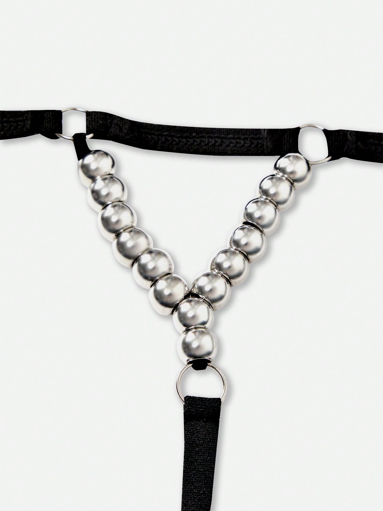Men's black low-rise minimalist thong underwear with silver bead detail at the back
