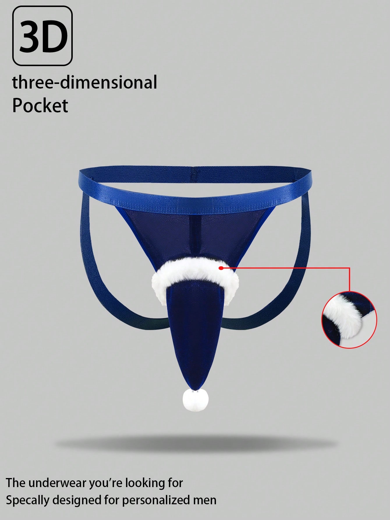 Men's Christmas pom-pom low-rise jockstrap with colorblock styling, designed for party wear