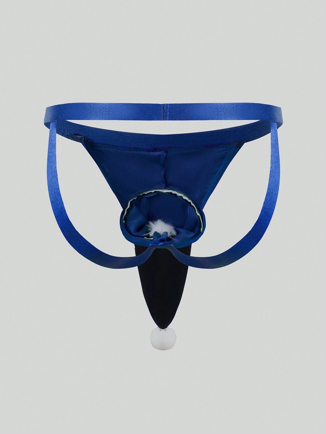 Men's Christmas pom-pom low-rise jockstrap with colorblock styling, designed for party wear
