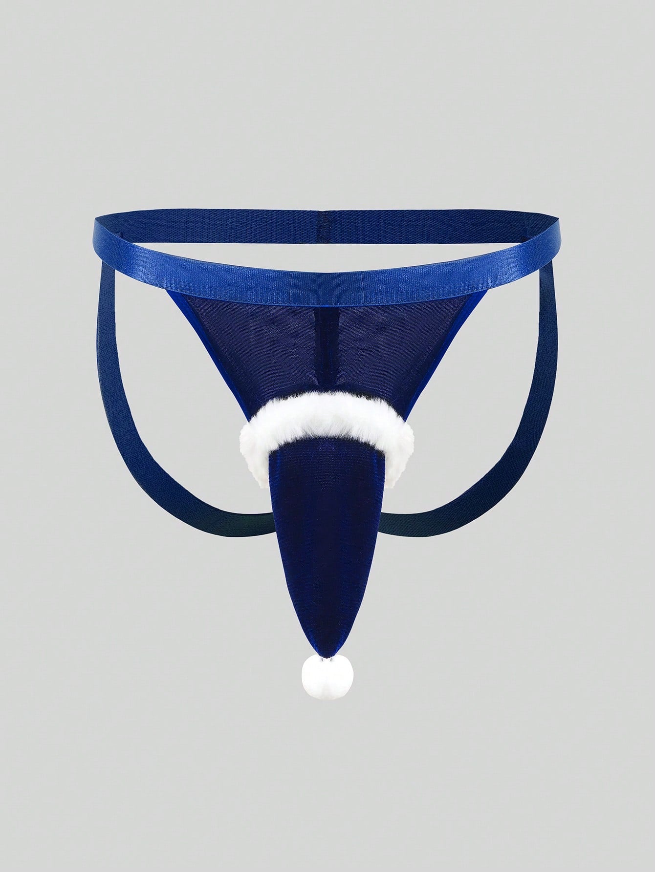 Men's Christmas pom-pom low-rise jockstrap with colorblock styling, designed for party wear