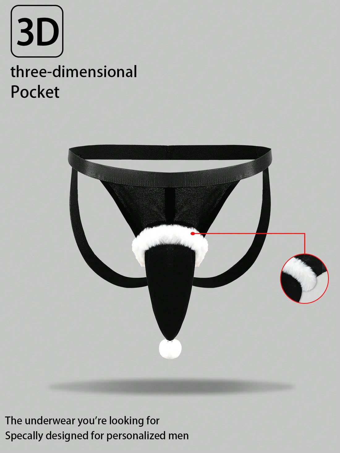Men's Christmas pom-pom low-rise jockstrap with colorblock styling, designed for party wear
