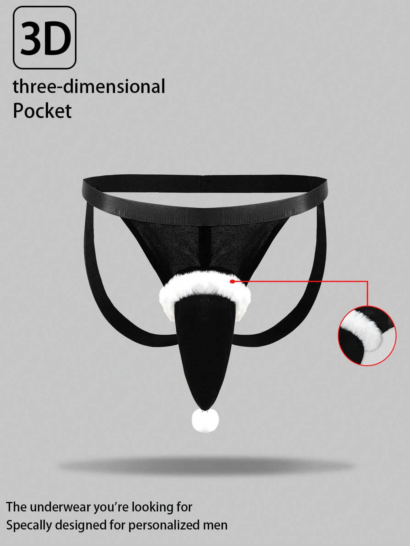 Men's Christmas pom-pom low-rise jockstrap with colorblock styling, designed for party wear