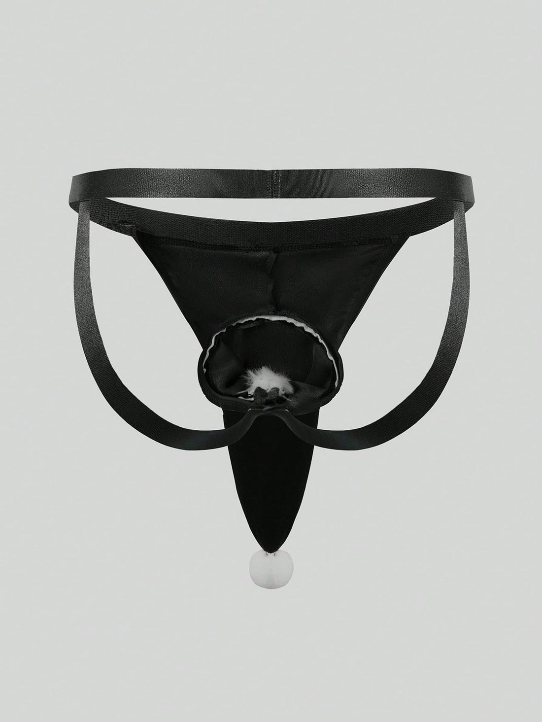 Men's Christmas pom-pom low-rise jockstrap with colorblock styling, designed for party wear