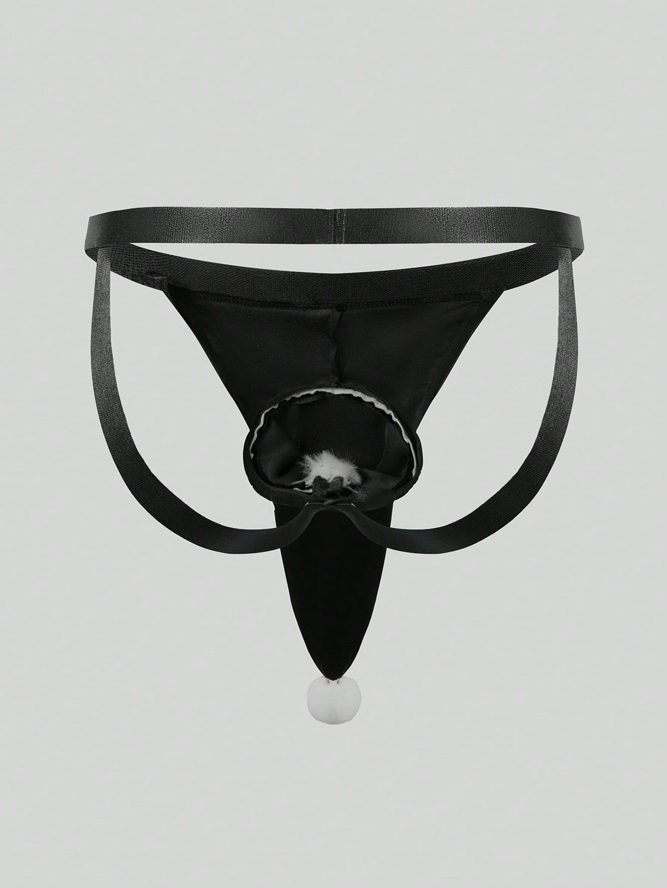 Men's Christmas pom-pom low-rise jockstrap with colorblock styling, designed for party wear