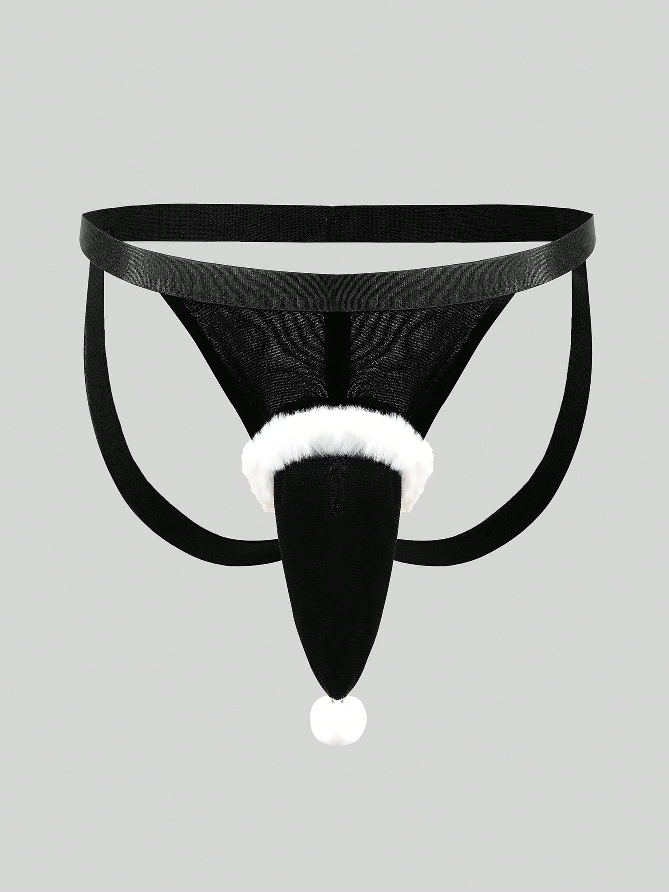 Men's Christmas pom-pom low-rise jockstrap with colorblock styling, designed for party wear