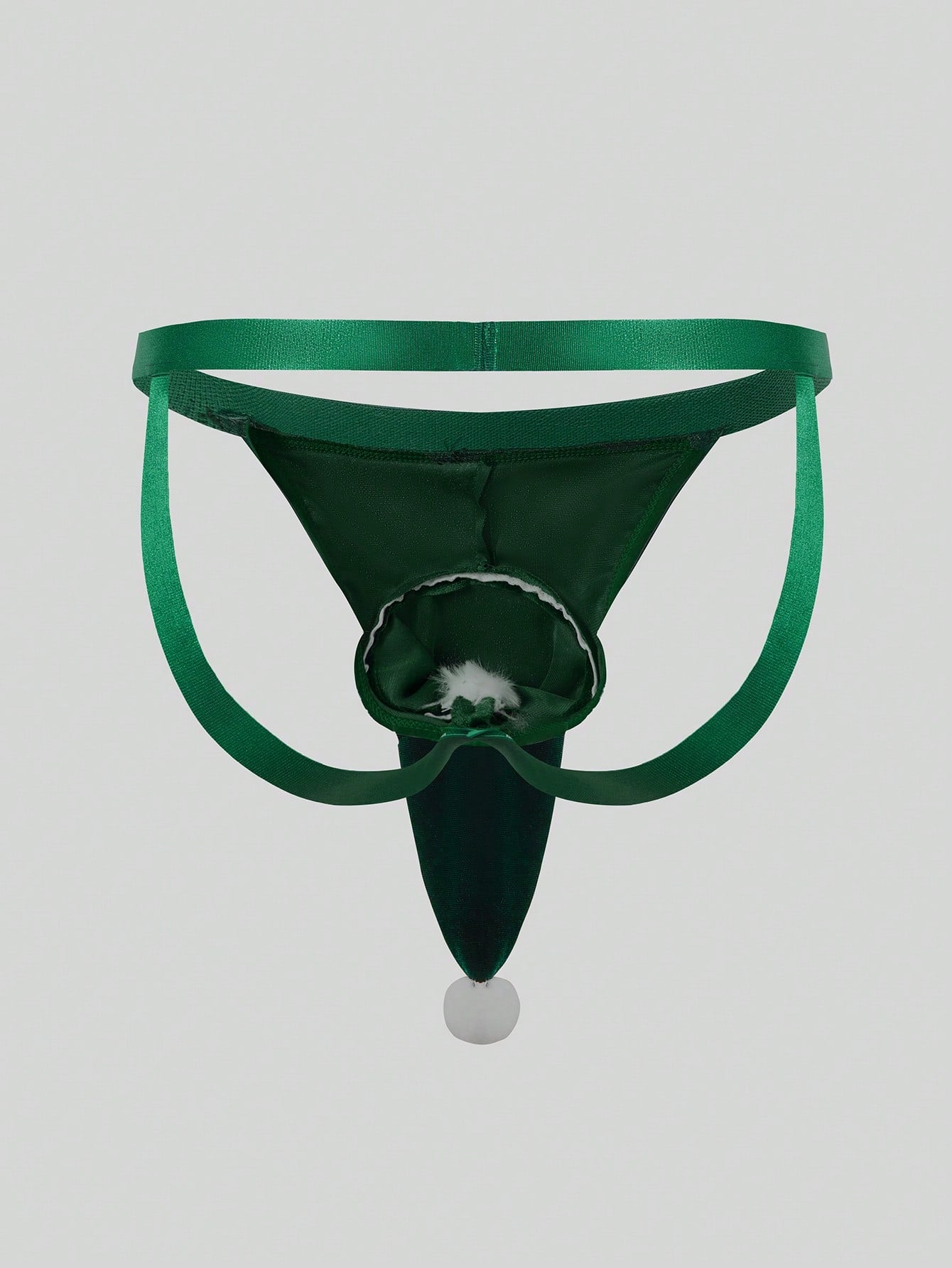 Men's Christmas pom-pom low-rise jockstrap with colorblock styling, designed for party wear
