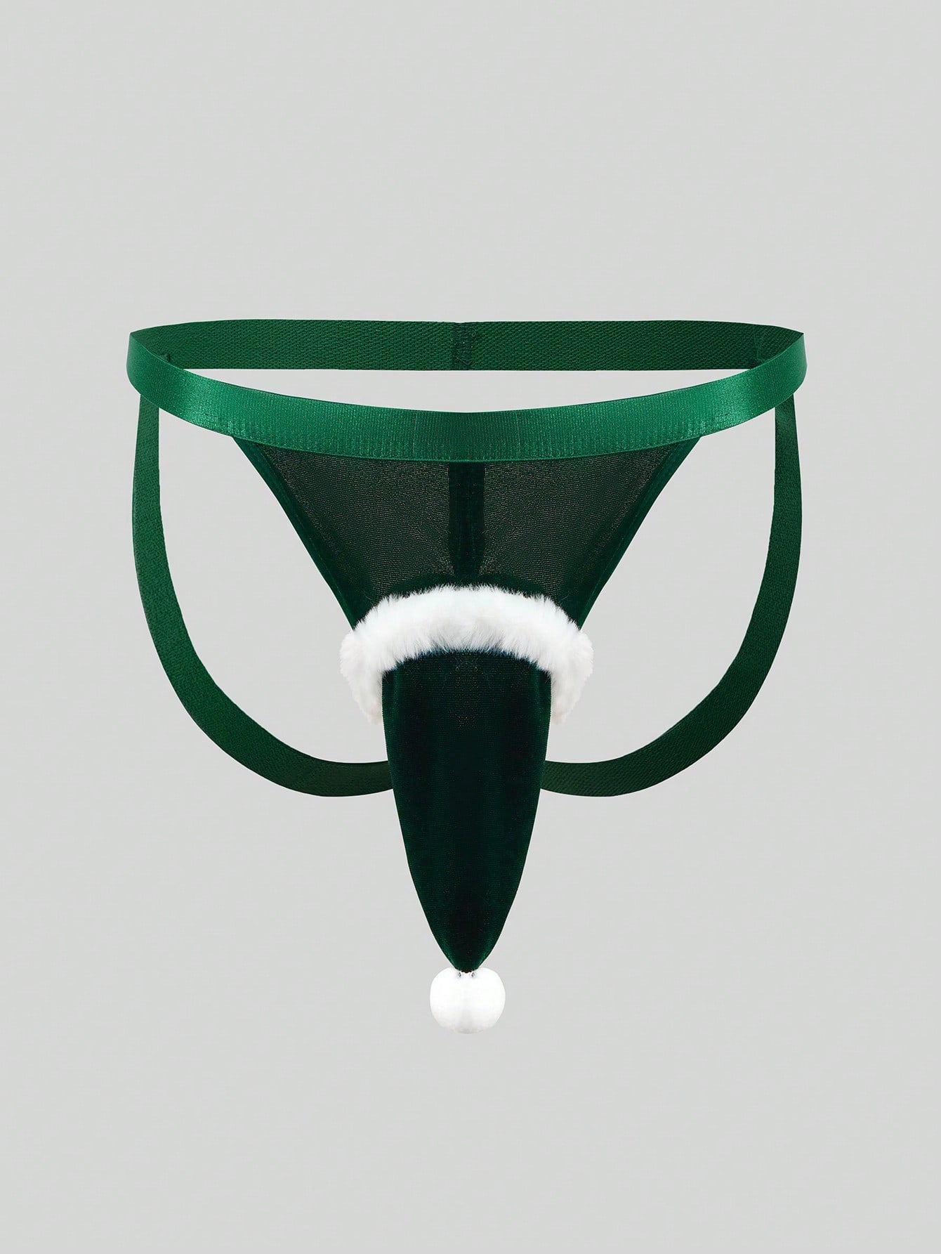 Men's Christmas pom-pom low-rise jockstrap with colorblock styling, designed for party wear