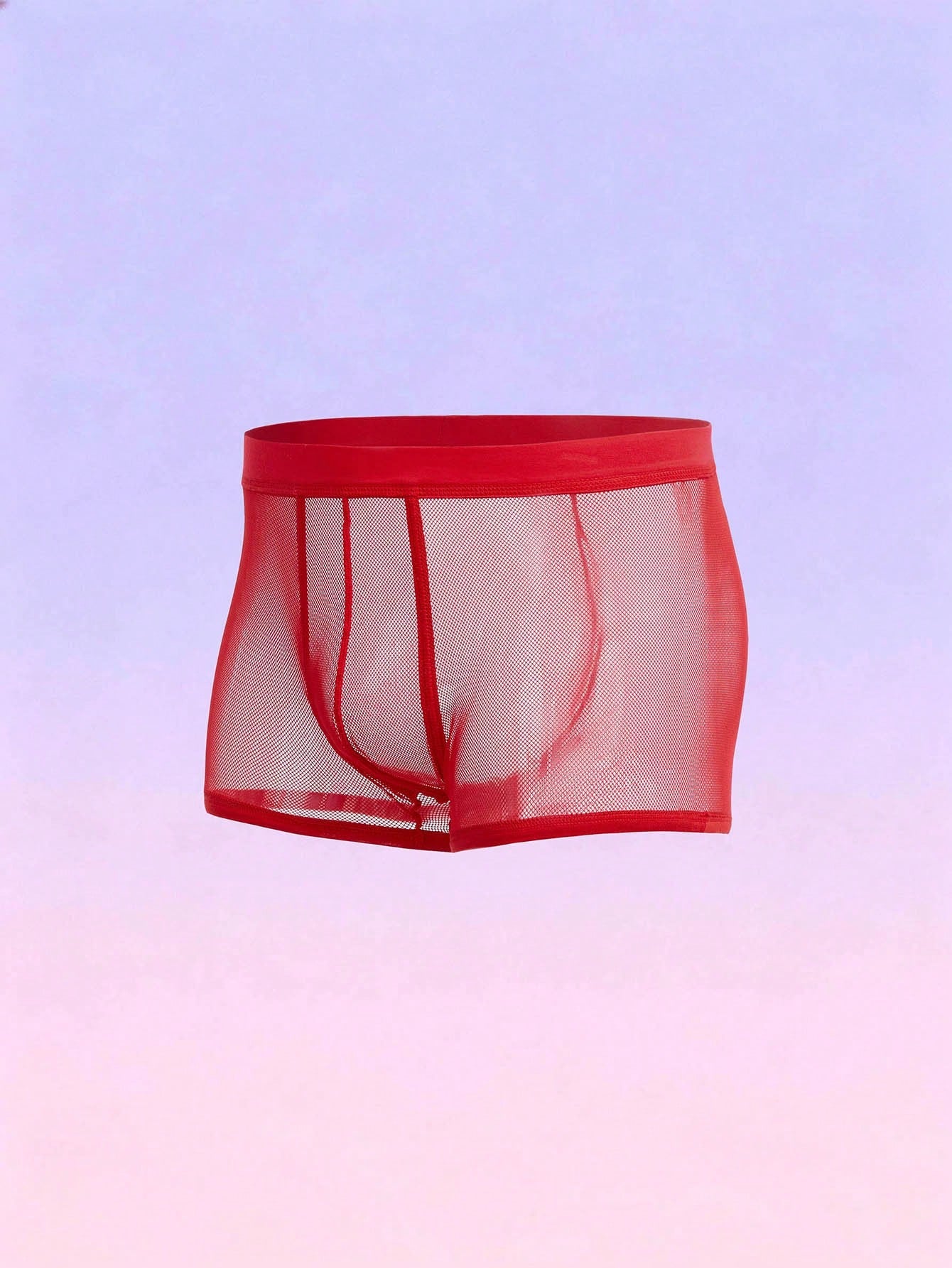 FeverCity men's red mesh sheer briefs with colorblock styling, contrast mesh details, contrast binding, and a mid-rise fit.