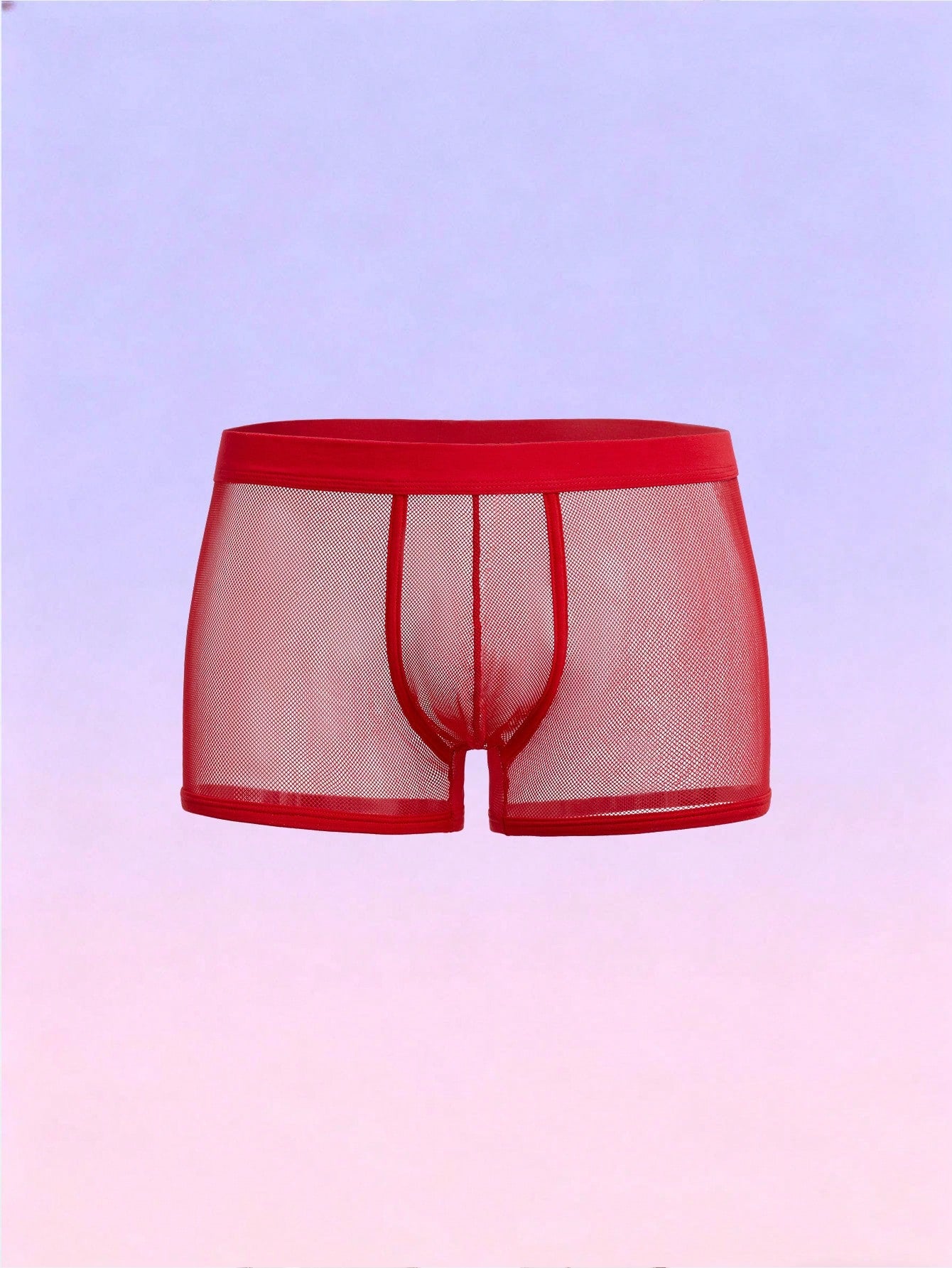 FeverCity men's red mesh sheer briefs with colorblock styling, contrast mesh details, contrast binding, and a mid-rise fit.