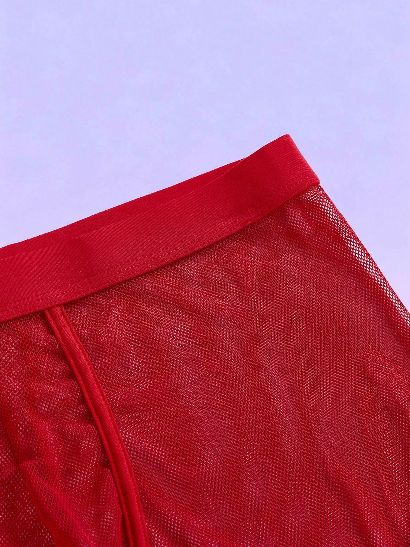 FeverCity men's red mesh sheer briefs with colorblock styling, contrast mesh details, contrast binding, and a mid-rise fit.